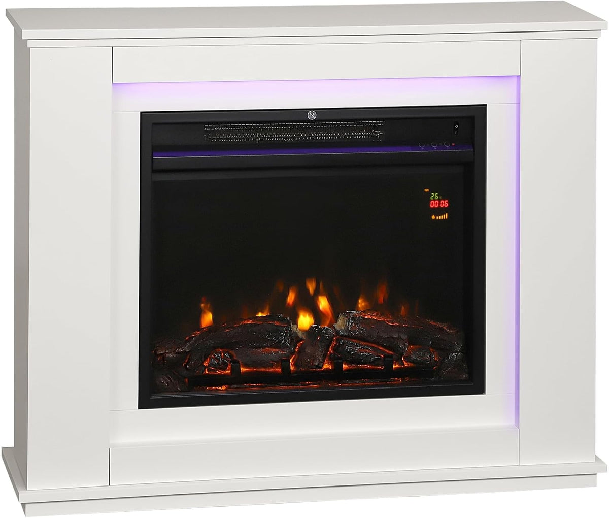 HOMCOM Elektrokamin, 2000 W, Weiß, mit Heizung, Elektrischer Kamin mit 12 Farbigen Flammeneffekten, 5 Helligkeitsstufen