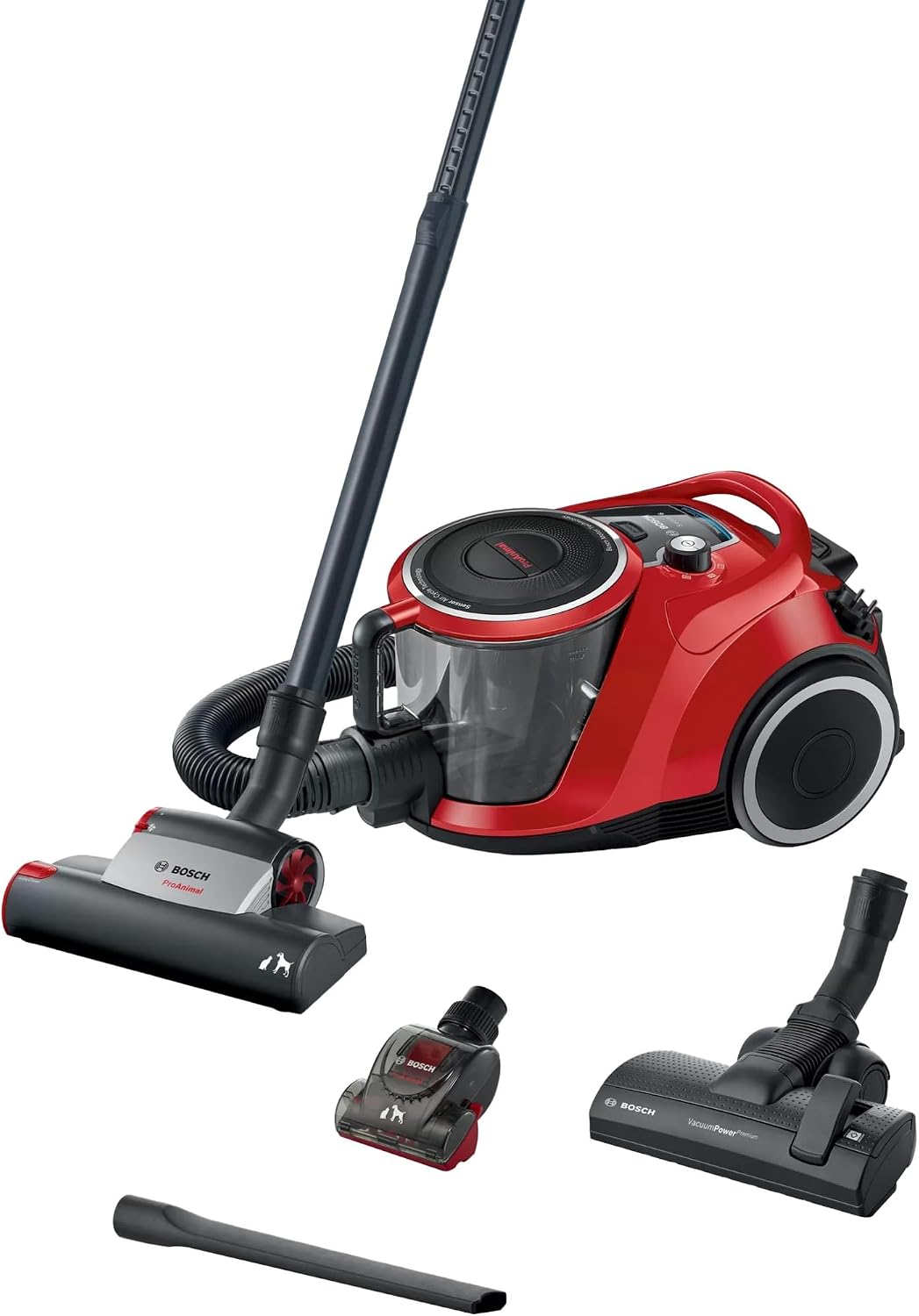 Bosch Staubsauger, 700 W, Rot/Schwarz, beutellos Serie 6 BGC41PET, Boden, Hygiene-Filter, 10 Jahre Motorgarantie