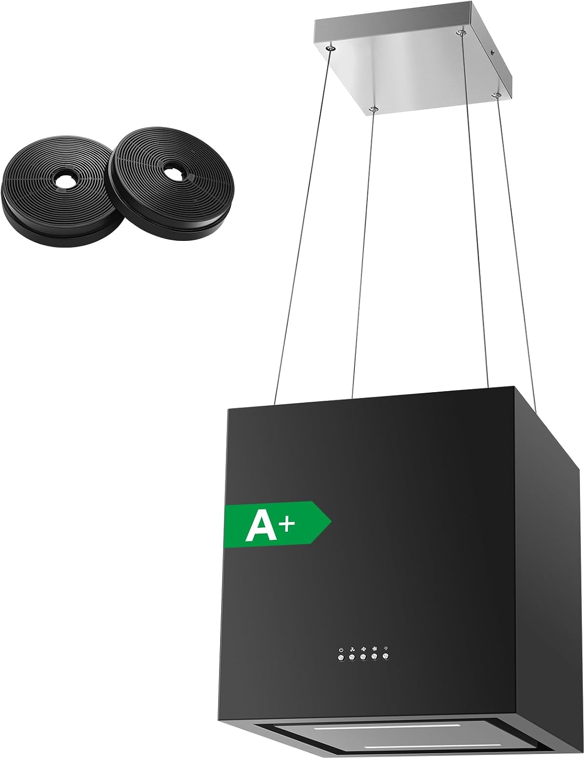 SNDOAS Dunstabzugshaube, 800 m, 40 cm, Schwarz/Silber, Inselhaube, ³/h Umluft für Kochinsel, Aktivkohlefilter, 3 Geschwindigkeitsstufen mit Boost