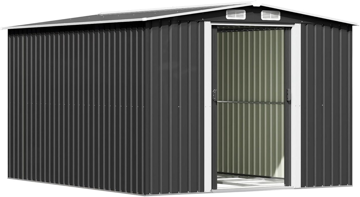 Gerätehaus TRIUMPHKEY, 247x301x178 cm, 13.2m, Anthrazit, Metall mit Stahlfundament, ³ Großes Geräteschuppen mit Satteldach