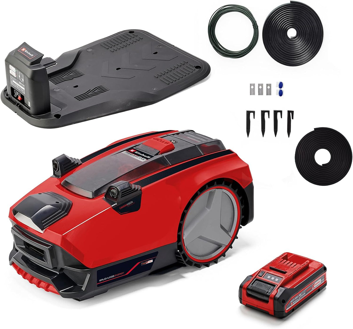 Einhell Mähroboter, 3,0 Ah, 500 m, 18 cm, 18 V, Rot/Schwarz, FREELEXO CAM 500 Power X-Change (, Kamera ersetzt Begrenzungsdraht