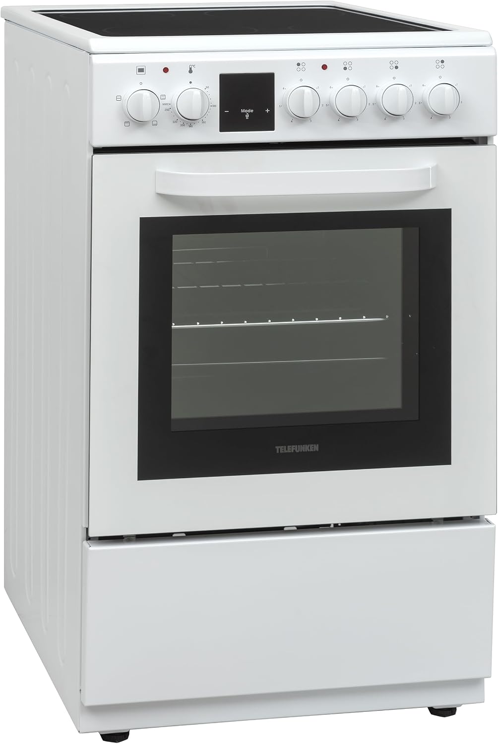 TELEFUNKEN Elektroherd, 55 Liter, 50 cm, Weiß, Standherd mit Glaskeramik-Kochfeld, freistehend breit, Herd mit Backofen und Kochfeld