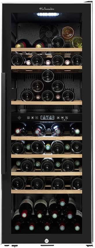 La Sommeliere Weinkühlschrank, Schwarz, ECS81, 75 Flaschen, 2 Zonen Temperier-Servier-Weinschrank, Glastür aus UV-undurchlässigem Glas