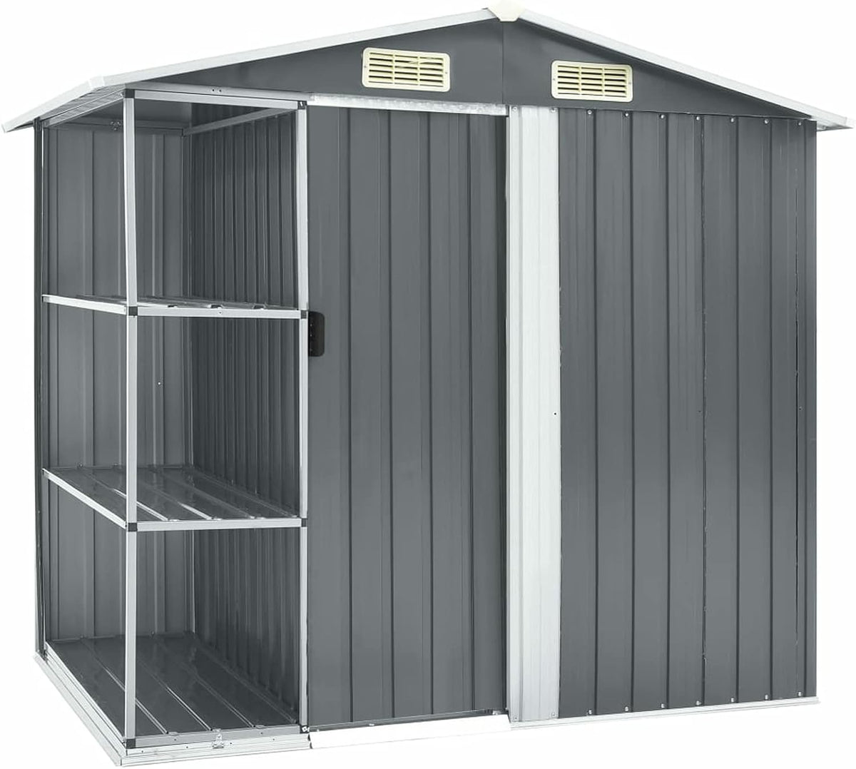 Gerätehaus Gecheer, 205 x 130 x 183 cm, Verzinktes Eisen, Kunststoff, Grau/Weiß