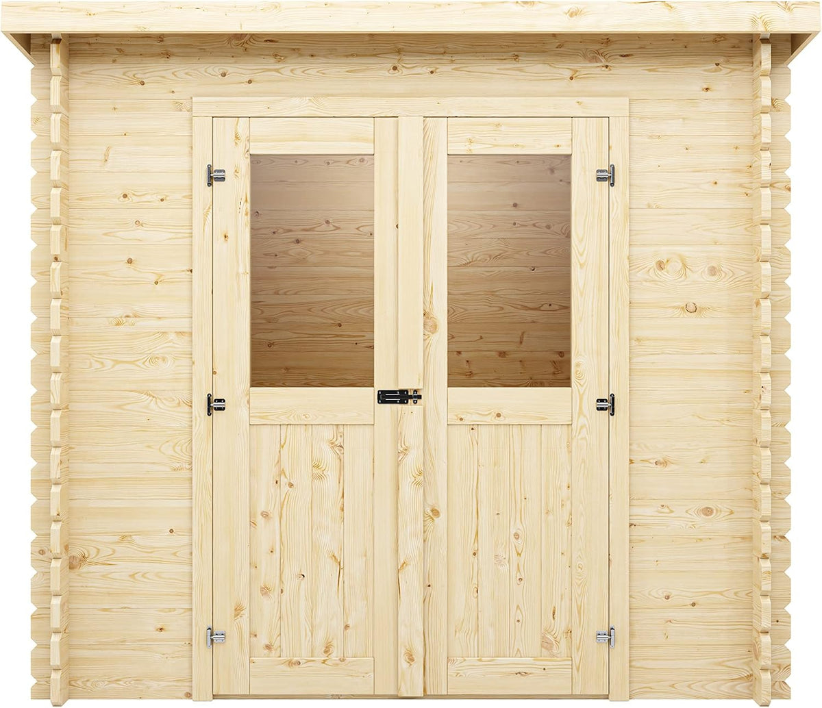 Gerätehaus woodtex, 230 x 127,5 x 204,4 cm, 28 mm, Natur, Holz Mini 1 B, Wandstärke, Blockbohlenbauweise, belassen