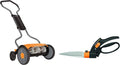 Fiskars Rasenmäher, 43 cm, 32 cm, Schwarz/Orange/Silber, Spindelmäher, mit berührungslosem Schneidesystem, Schnittbreite