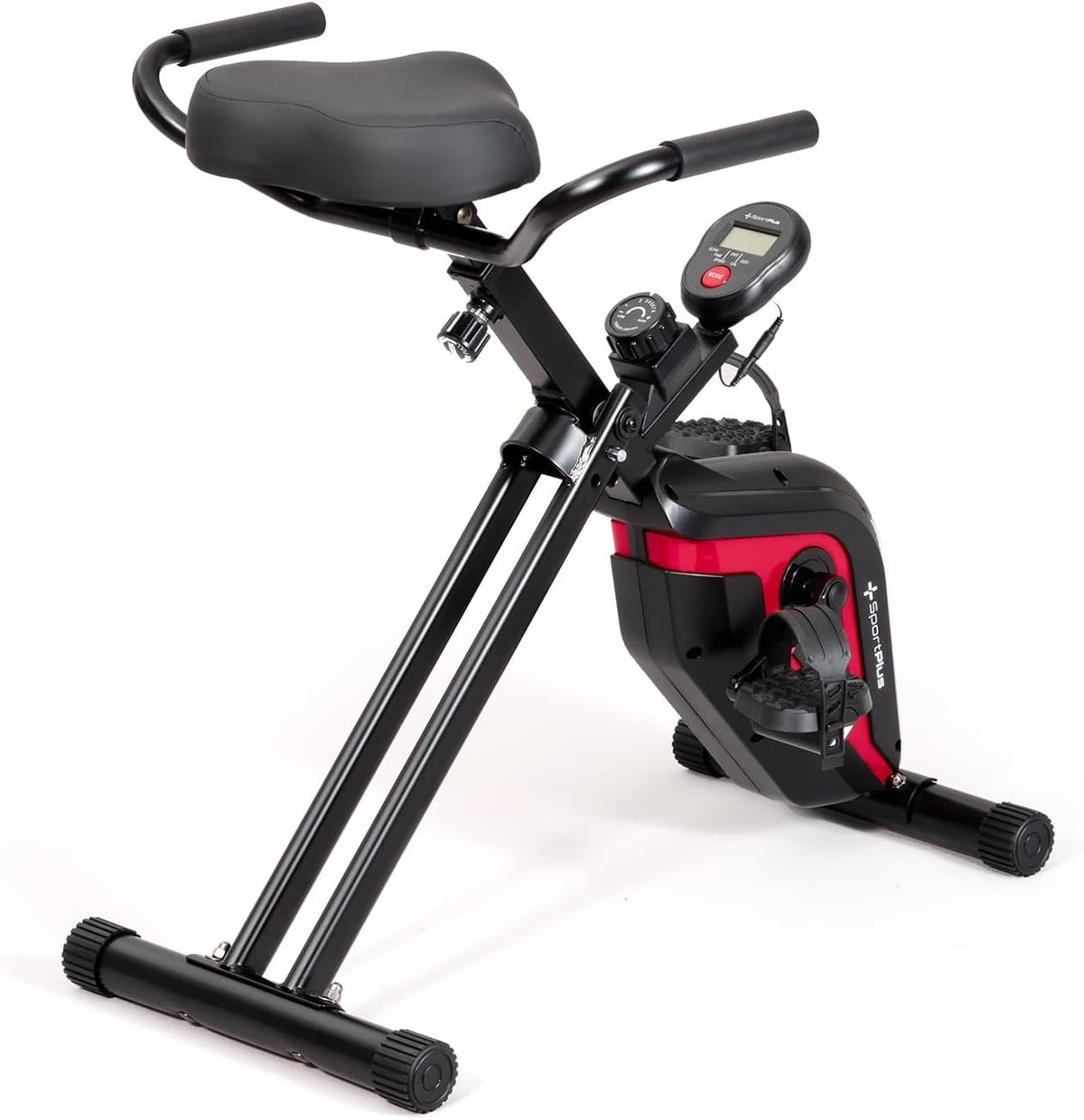SportPlus Fahrrad, Schwarz/Rot, Tisch für zuhause, Heimtrainer klappbar für höhenverstellbare Tische