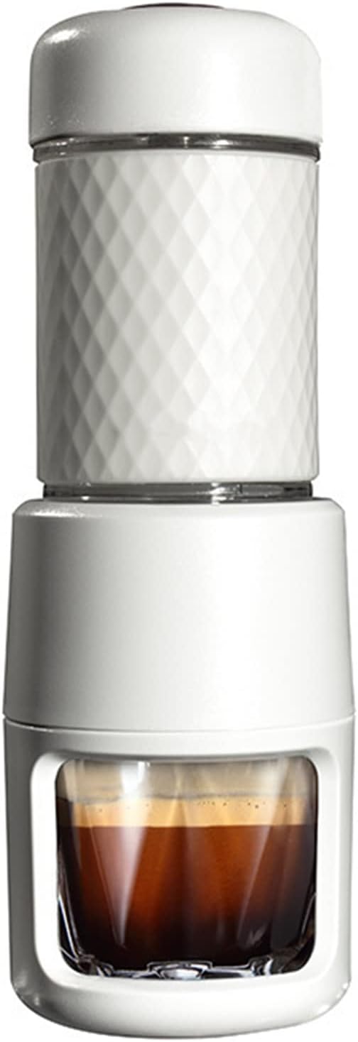 YAMIA1115 Kaffeemaschine, 21 cm, 70ml, Edelstahl, Weiß, Tragbare Mini Manueller Hochdruckbetrieb