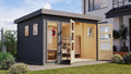 Chillroi Gerätehaus, Grau/Holz, Karibu Gartenhaus Pentus aus nordischer Fichte Verschiedene, lichtdurchflutetes Design mit Flachdach (terragrau