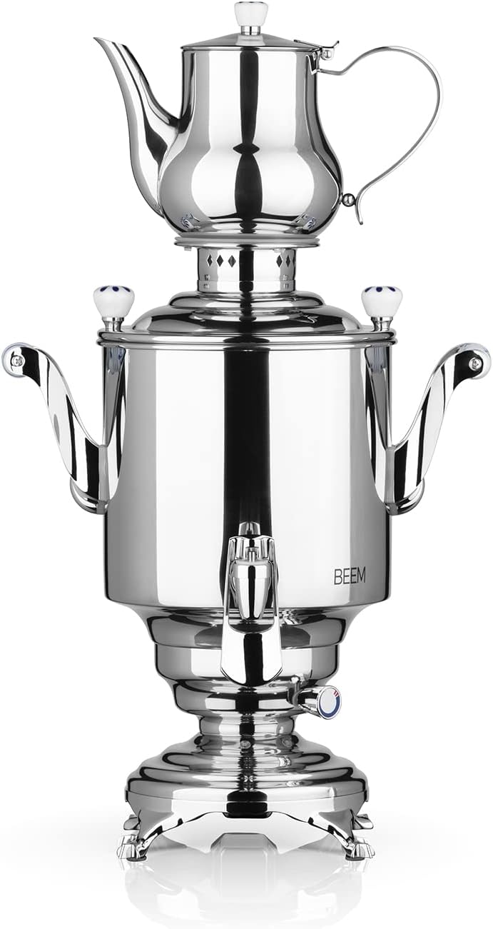 BEEM Teemaschinen, 1800 W, 1,3 l, 5 l, Silber, ROMANOV + Samowar -, Edelstahl, Türkischer Teekocher elektrisch