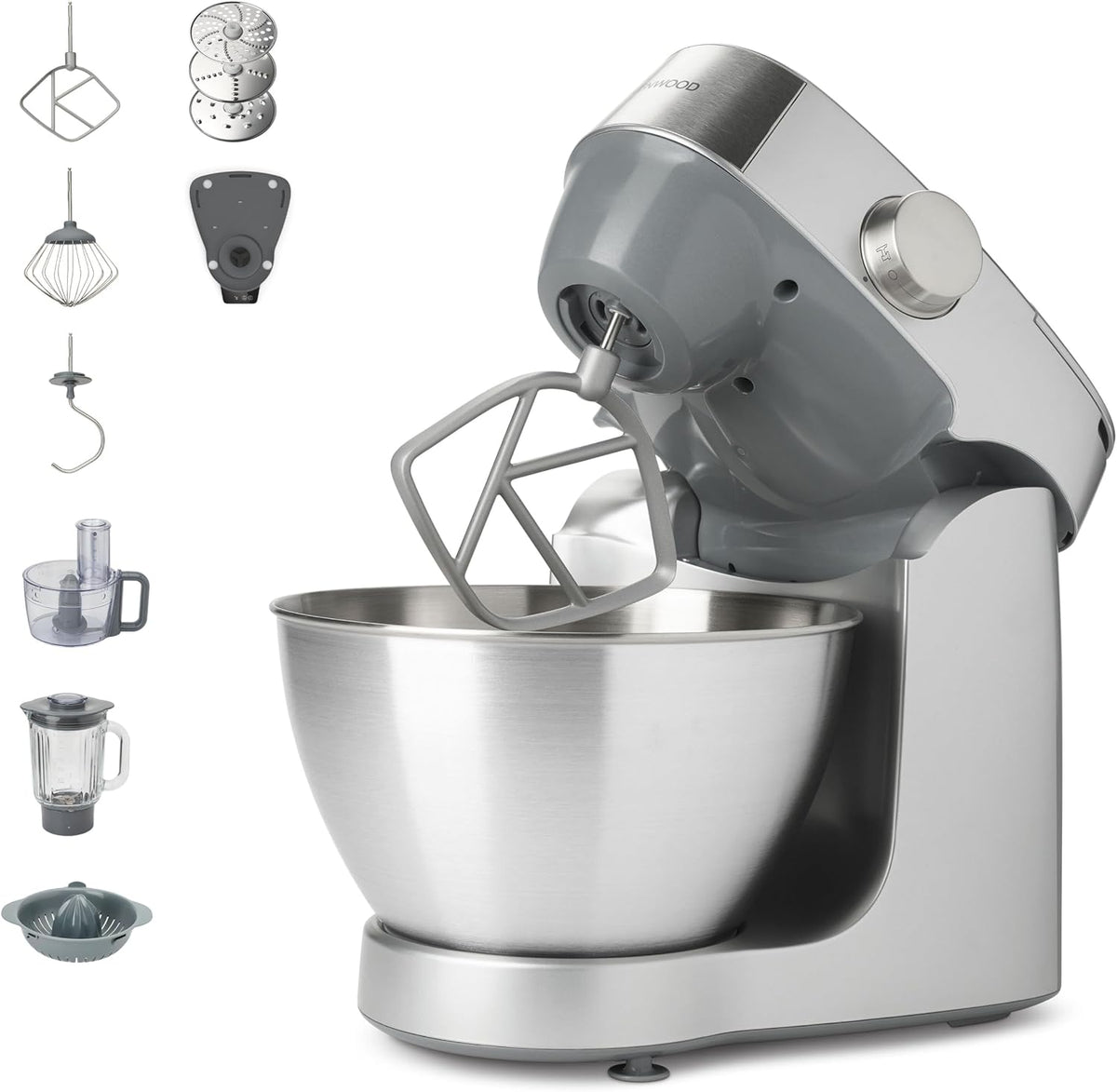 Kenwood Knetmaschinen, Ausgestattet mit einer großen Schüssel aus Edelstahl mit einem Fassungsvermögen von 4,3 l, Silber/Grau