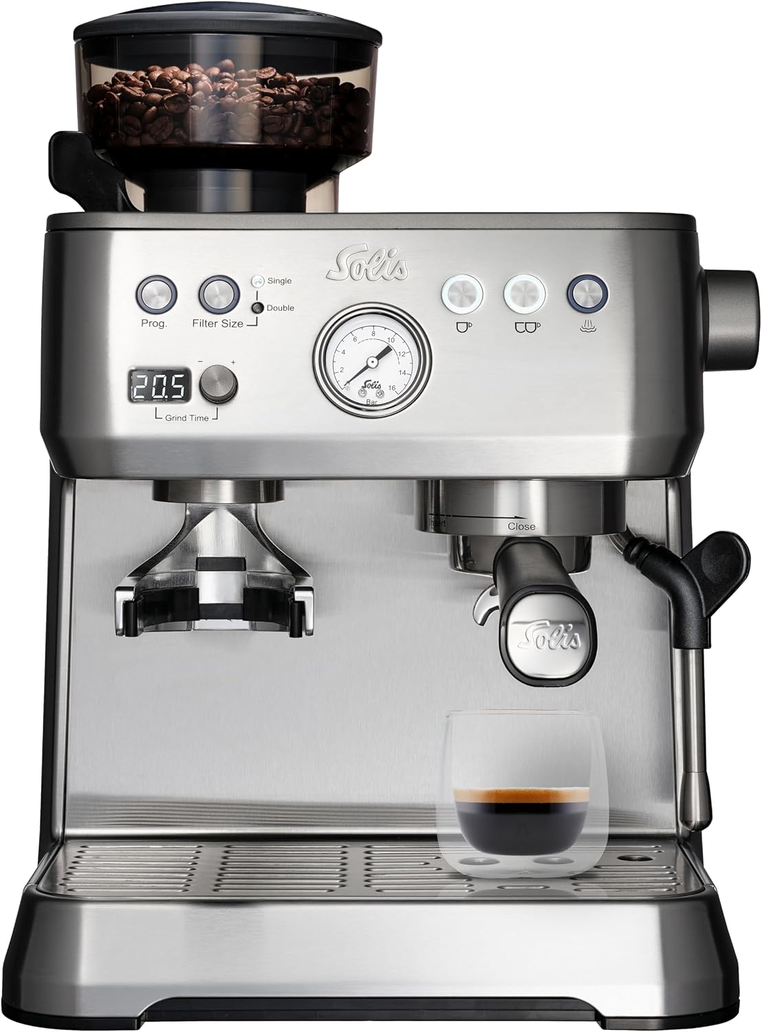 Solis Milchaufschäumer, Silber, Grind & Infuse PERFETTA Espressomaschine, Kaffeemaschine mit Mahlwerk und, Heißwasser- und Dampffunktion
