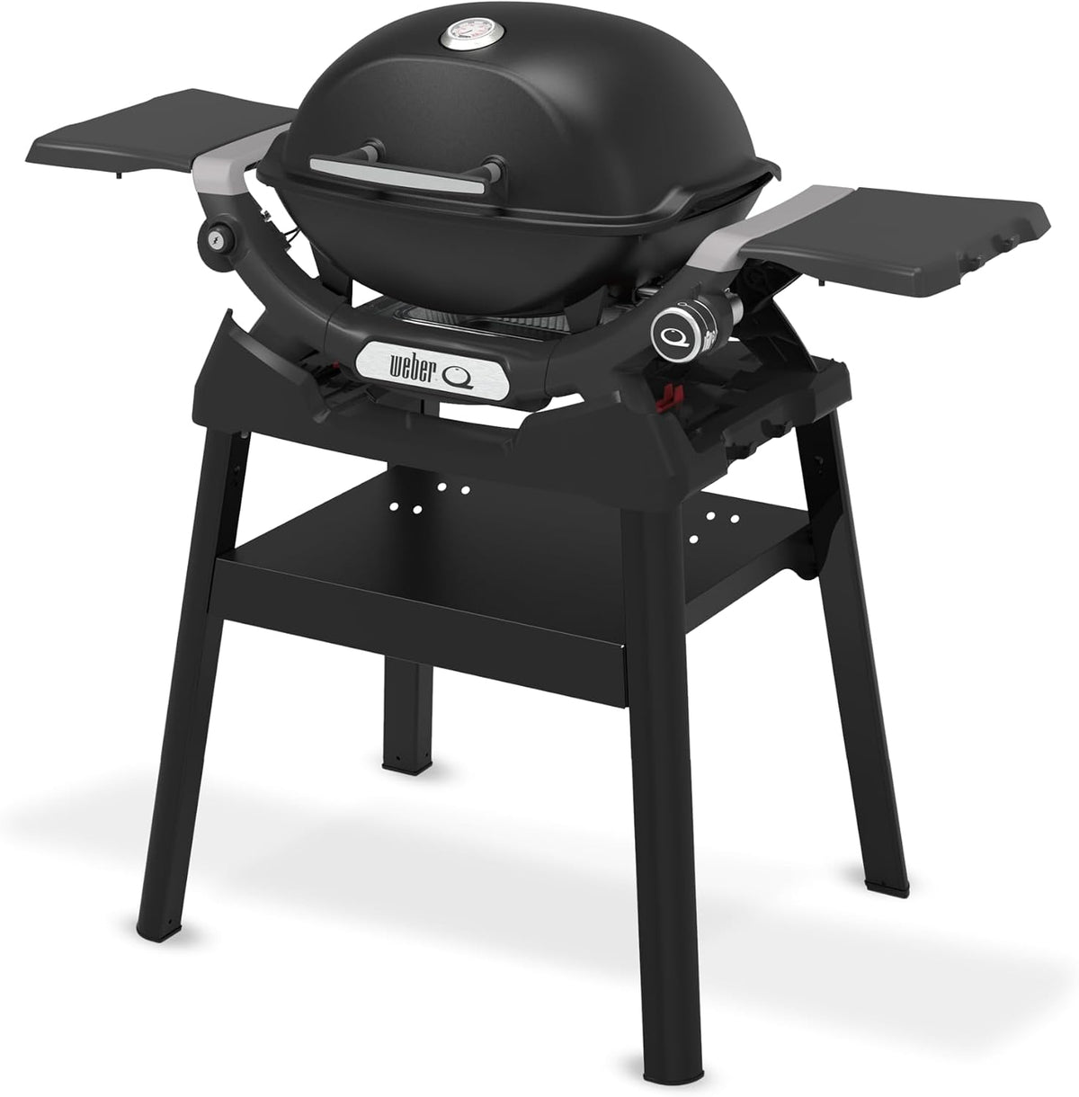 Weber Gasgrill, Schwarz, Q 1200N mit Seitentischen & kompakten Stand/Grill für, porzellanemaillierten Gussrosten und elektronischer Zündung