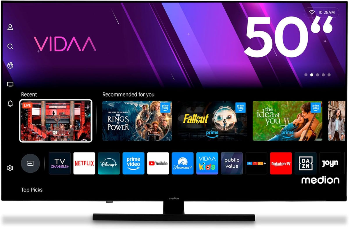 MEDION Fernseher, 125,7 cm, 50 Zoll, Schwarz, Smart TV, QLED (Smart-TV, Dolby Vision HDR, VIDAA Store, Prime Video