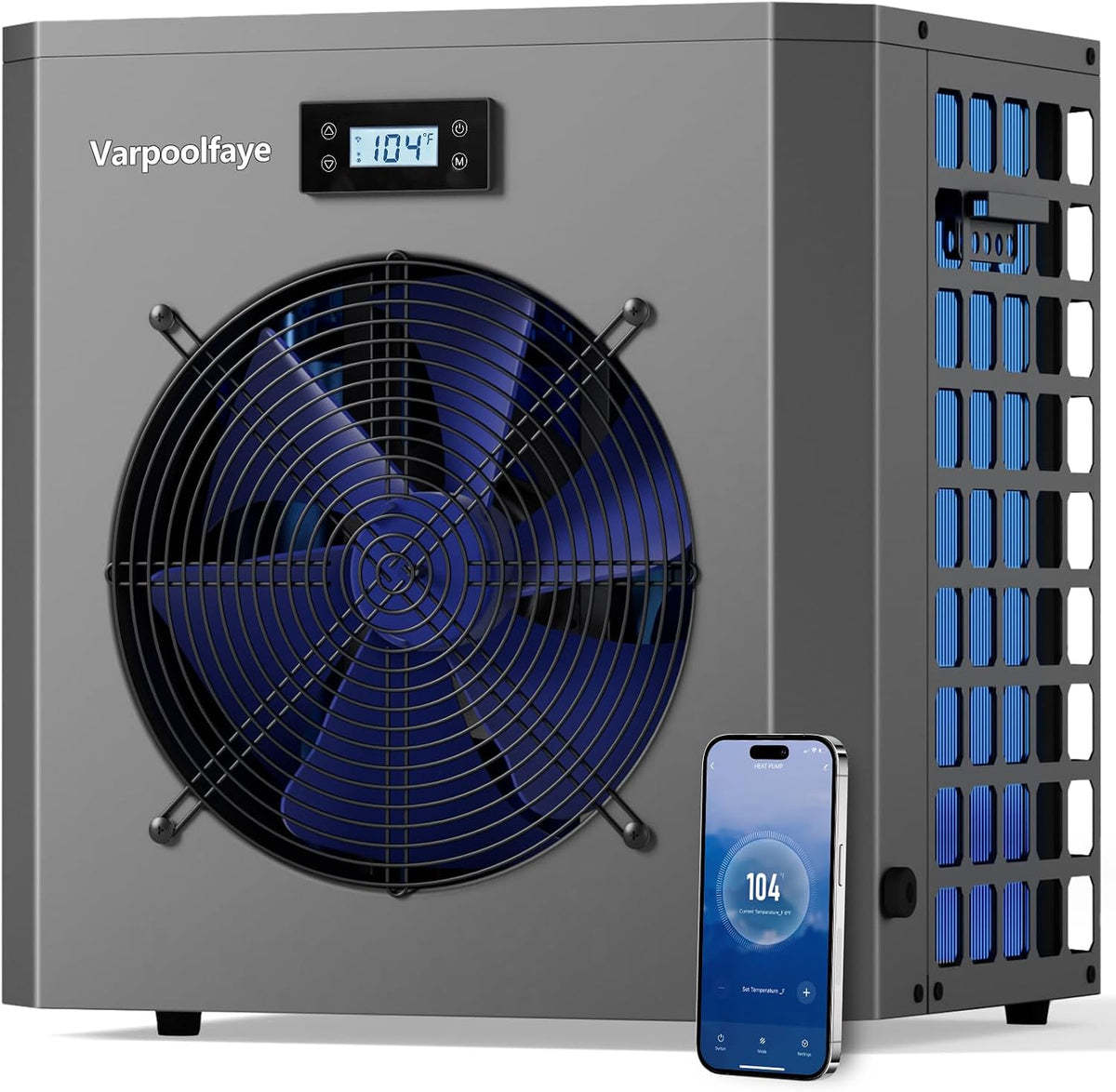 Varpoolfaye Kompressor, 20.000 l, 20 m, 220v, 240v, Grau/Blau, 5KW Elektrische Pool Wärmepumpe Für Aufstellpool