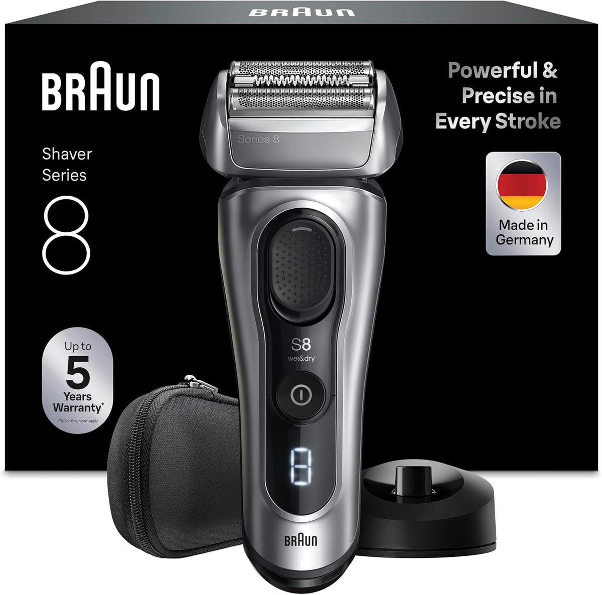 Braun Elektrorasierer, Silber, Series 8 Herren, 4+1 Präzisionskopf und Trimmer, SensoAdapt für jede Bartdichte