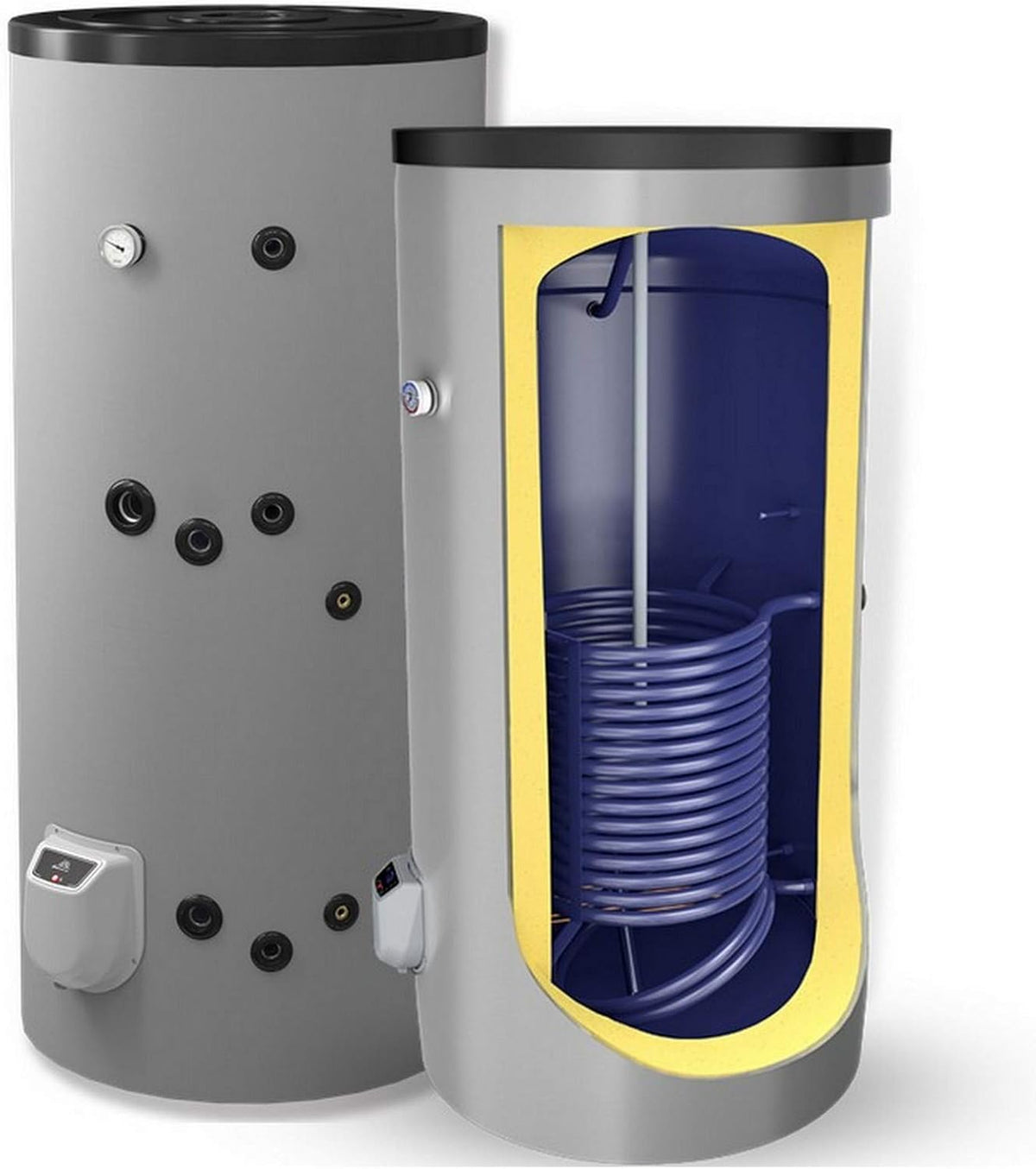G2 Energy Systems Warmwasserspeicher, 300 L, 9 kW, 1 W, Grau/Schwarz, Kombispeicher kombinierter Standspeicher Boiler