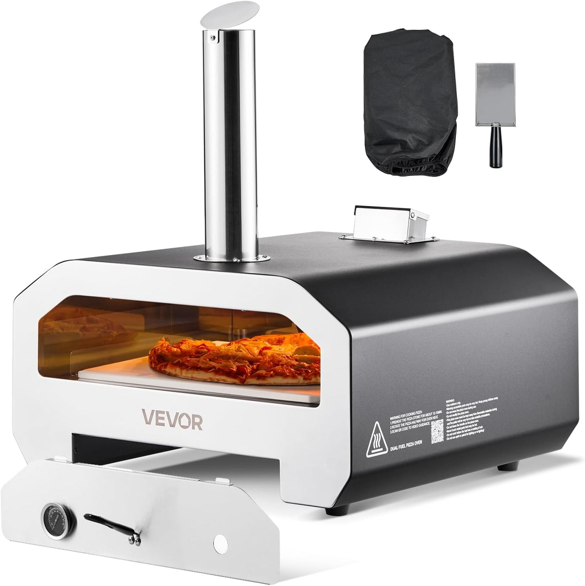VEVOR SRGP026 Pizzaofen, 33,7 x 23,4 x 27,4 Zoll / 857 x 593 x 697 mm, SRGP026, Schwarz/Silber