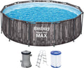 Bestway Stahlrahmenpool, Braun/Blau/Grau, Steel Pro MAX Frame Pool-Set mit Filterpumpe Ø 366 x 100 cm, Holz-Optik (Mooreiche)