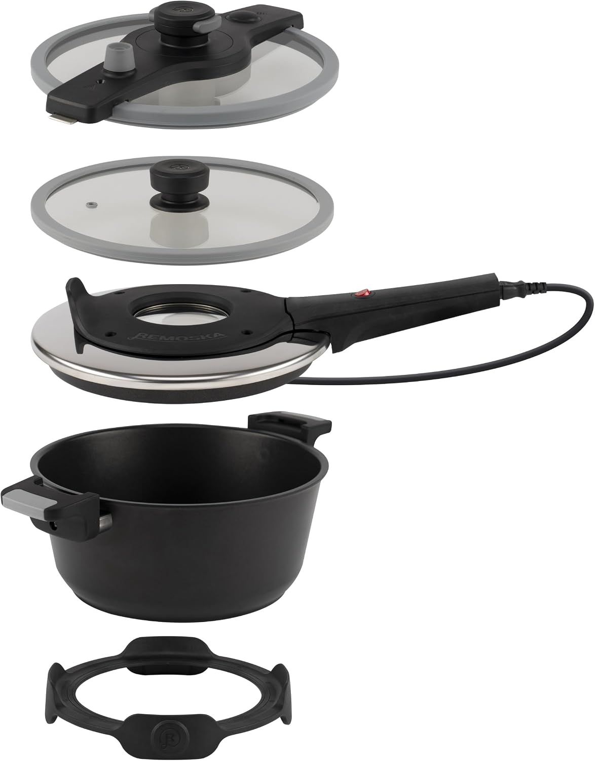 Remoska Backofen, 610 W, Schwarz/Grau, Tria 3 in 1 Topf mit 3 Tellern Backen Garen Schmoren
