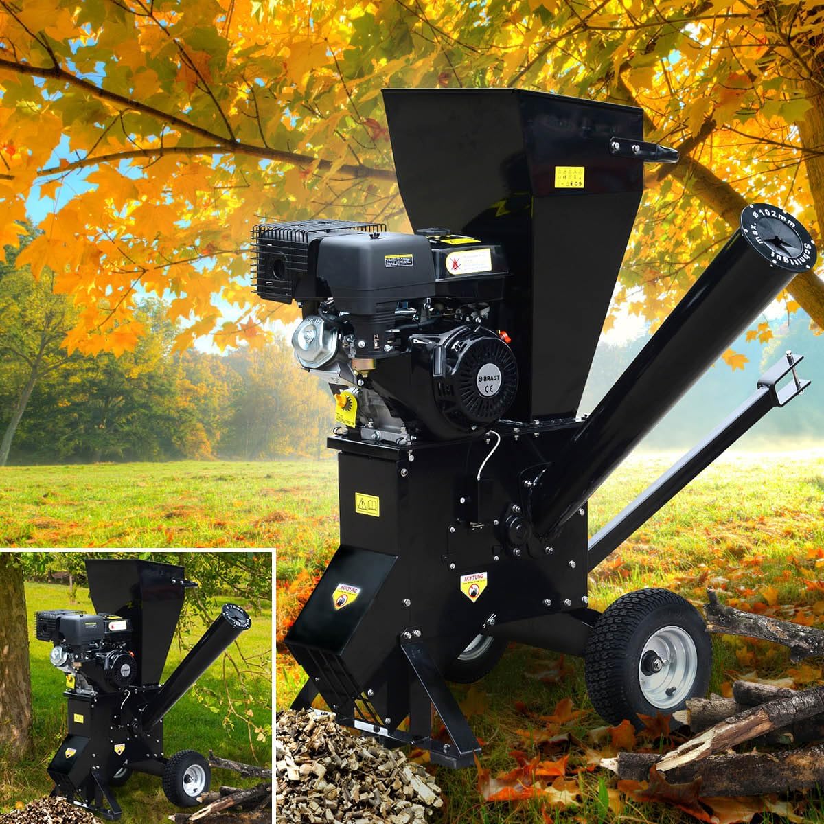 BRAST Häcksler & Mulcher, 5,2 kW, 102 mm, 11 kW, Schwarz, Häcksler Schredder Gartenhäcksler Benzin, (7PS) - (15PS)