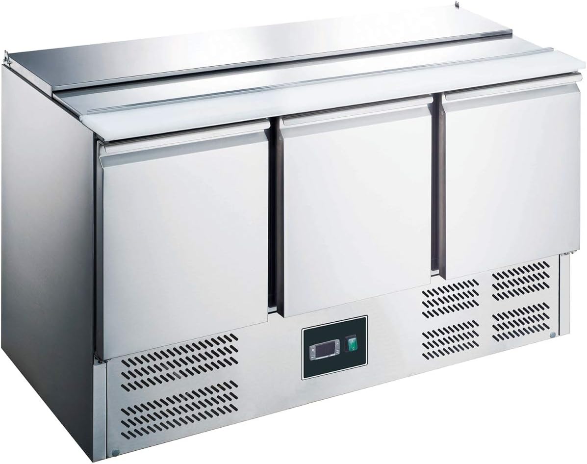 ZORRO Kühltheke, Silber, Saladette ZS903-3 Türen - Kühltisch mit Deckel
