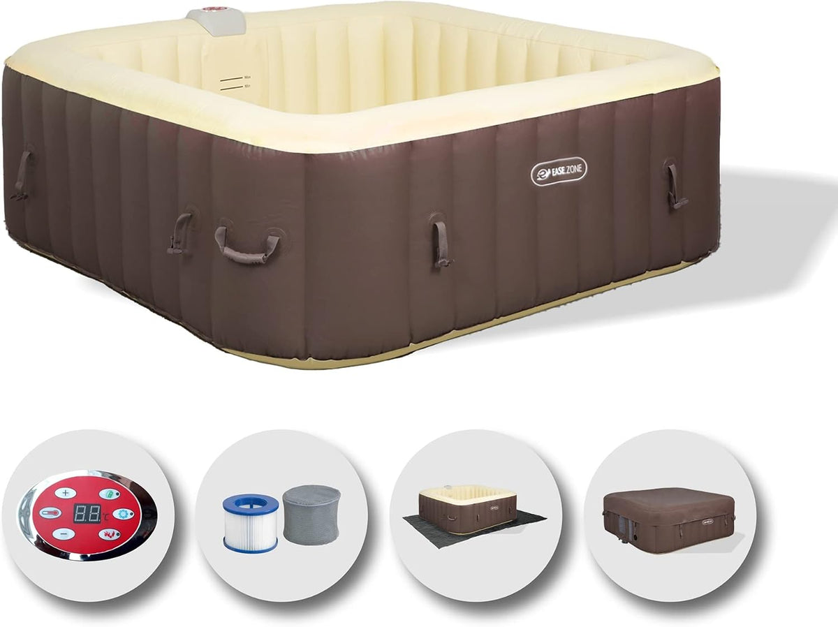 EASE.ZONE Badewannen mit Sprudelfunktion, 185 x 65 cm, Braun/Beige, SPA Aufblasbarer Whirlpool, beheizbar, 6 Personen