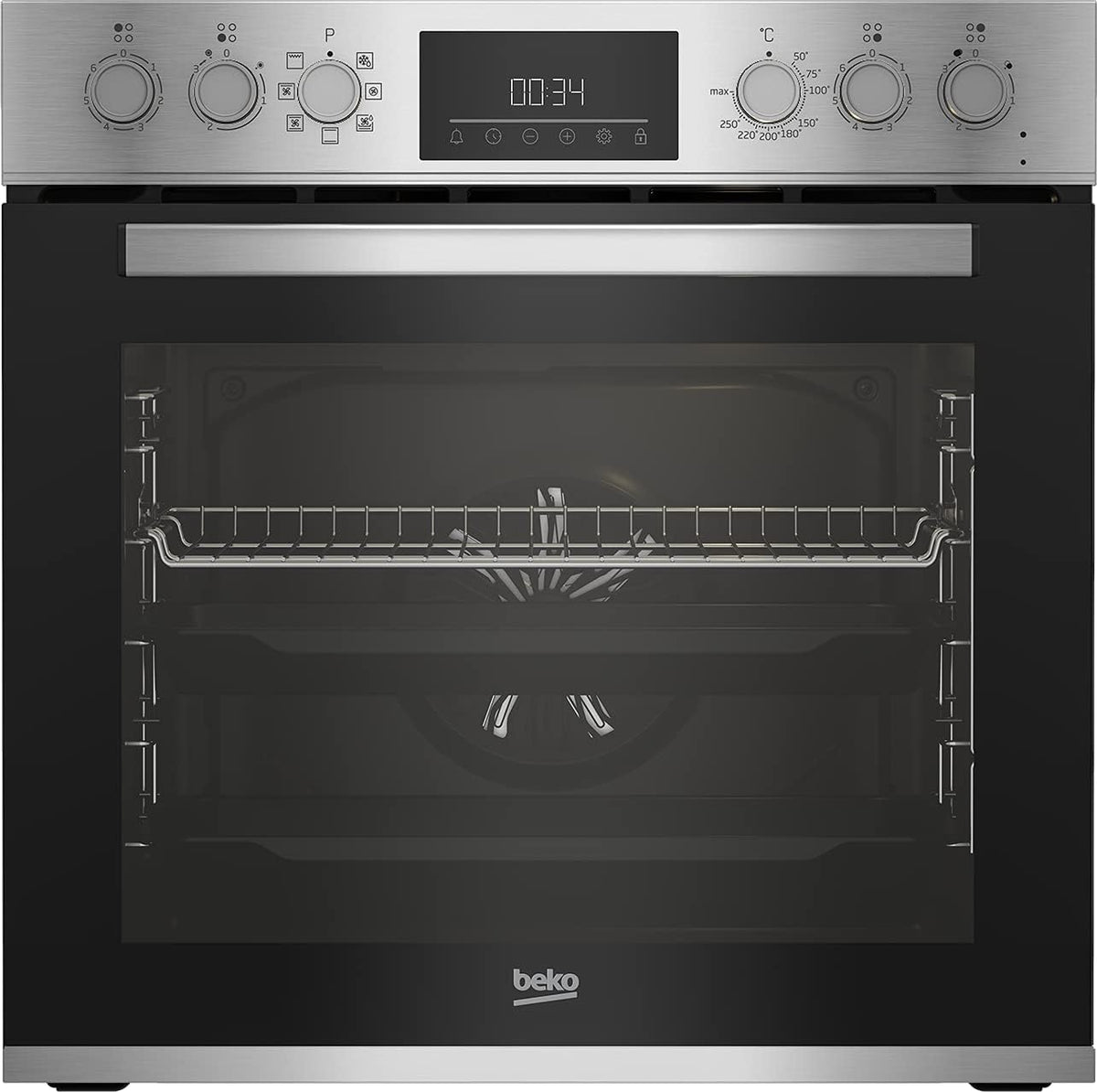 Beko Kochfeld, Schwarz/Edelstahl, BBUM12321X Einbau-Herd-Set, Multifunktionsofen mit 8 Heizarten und Glaskeramik