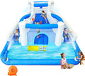DIYJOTOFUN Hüpfburgen, Blau/Weiß, Aufblasbarer Wasserspielpark Hüpfburg mit Wasserrutsche, geeignet für Garten und Party
