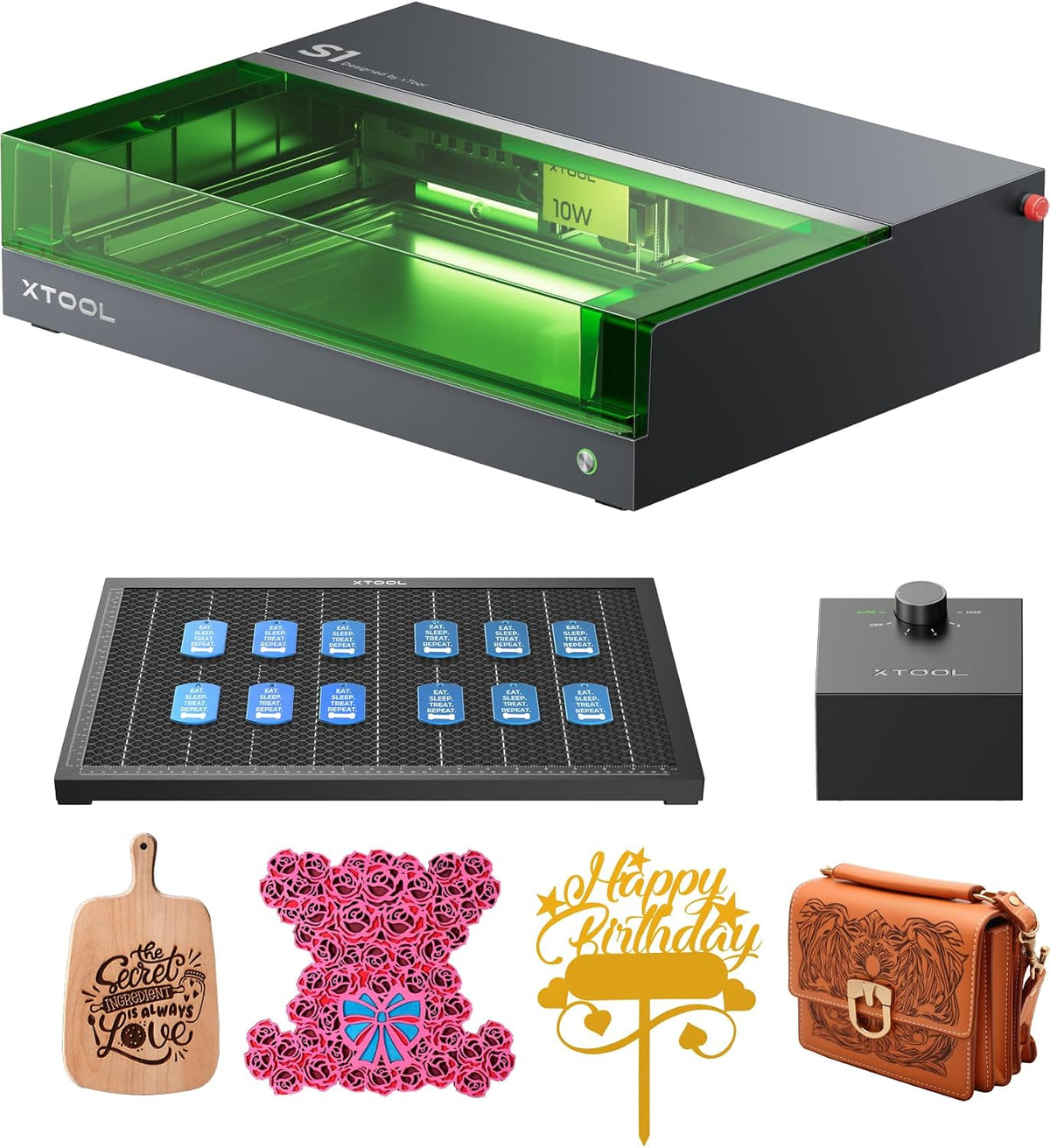 xTool Kamera, 0.06 mm, 10 W, Schwarz/Grün, S1 Laser Graviermaschine und Laser Cutter mit air assist, DIY Lasermaschine