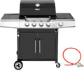 Royal Gourmet Gasgrill, 14,5 kW, Schwarz/Silber, 4+1 Brenner Grillwagen mit automatischer Zündung