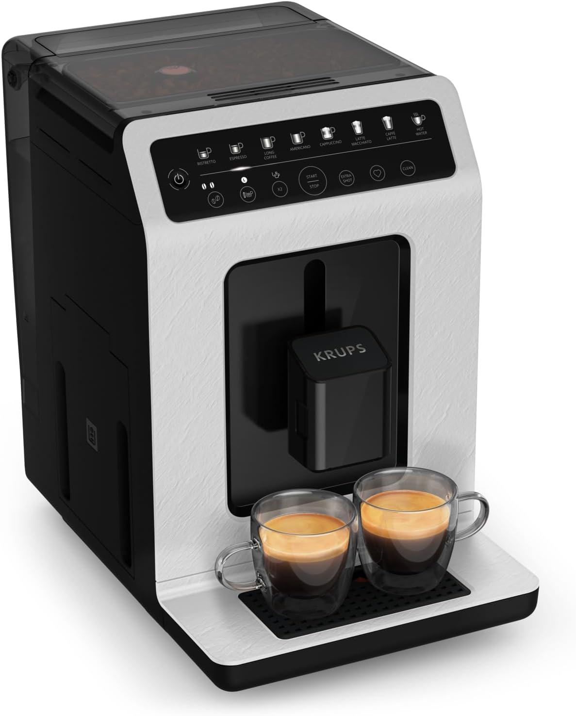 KRUPS Kaffeevollautomat, Weiß/Schiefer, Evidence ECOdesign mit Milchschlauch, 7 Getränkeoptionen, 2-Tassen-Funktion