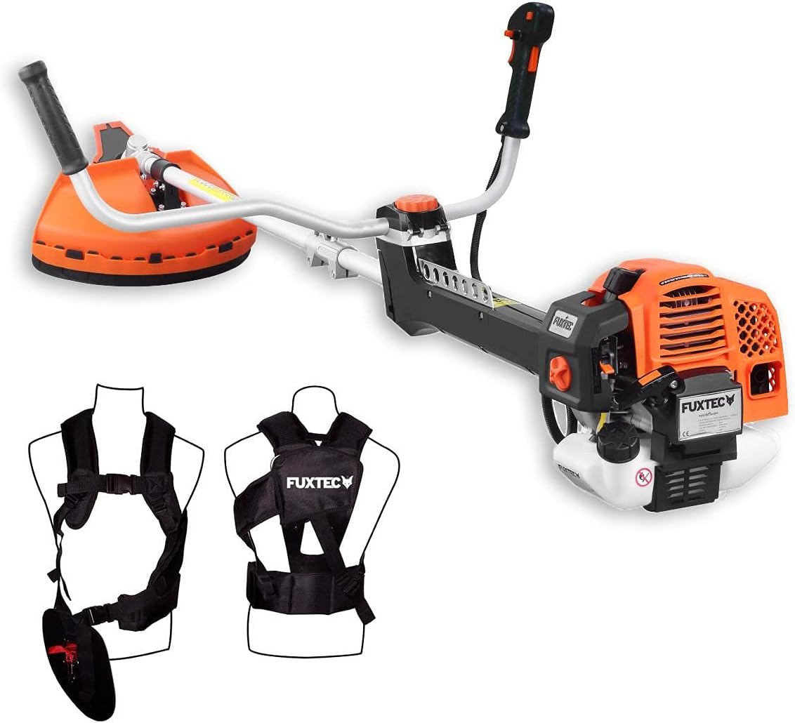 Fuxtec Rasentrimmer, Orange/Schwarz/Silber, Profi Benzin Motorsense FX-PS162, Profisense mit 62ccm, Faden und Komfort-Tragegurt