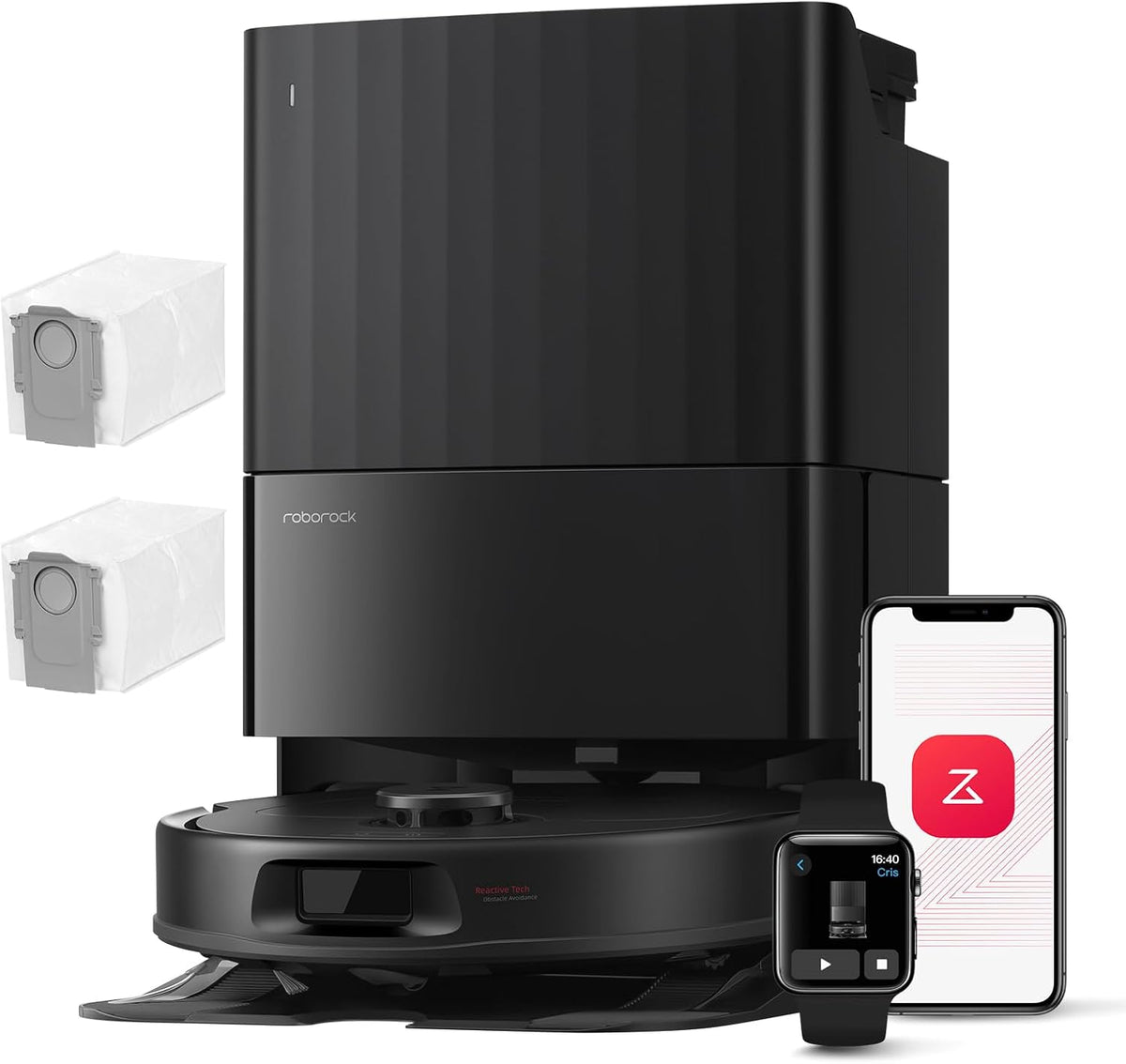 roborock Saugroboter, Schwarz, Qrevo Serie mit Wischfunktion, 8000Pa Saugkraft(verbessert von Qrevo S), Anti-Verfilzungs-Seitenbürste