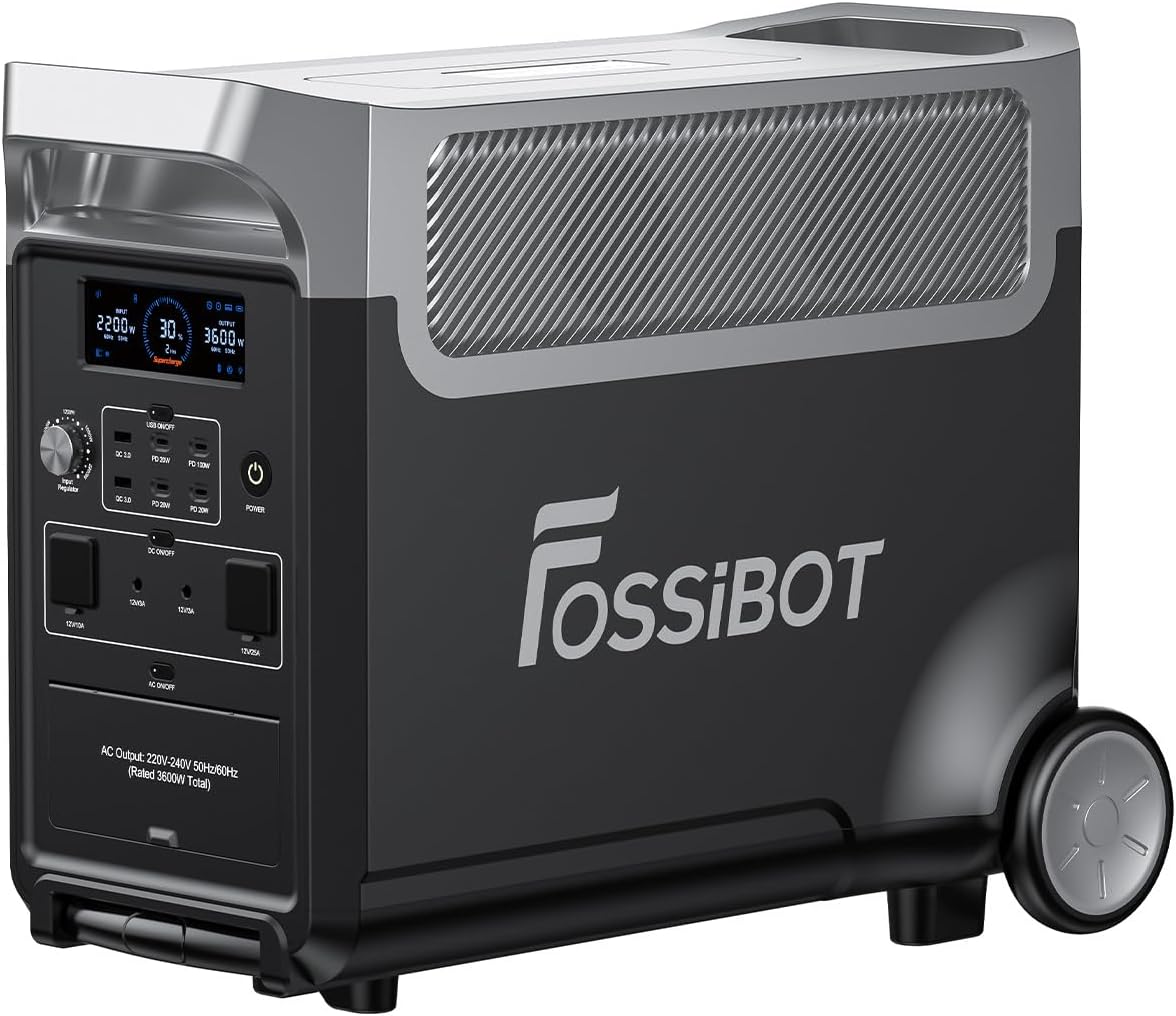 FOSSiBOT Powerstation, 3840 Wh, 2000 W, 3600 W, Schwarz/Silber, Solargenerator