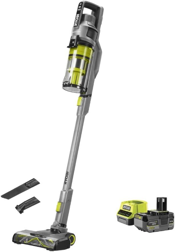 RYOBI Staubsauger, 4,0 Ah, 18 V, Anthrazit/Gelb, ONE+ Brushless Akku- RSVS18BL-1C40G, 90 AW Saugleistung, bürstenloser Motor