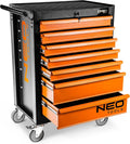 NEO TOOLS Werkzeugschränke, 280 kg, Schwarz/Orange, Werkzeugschrank 680x460x1030 mm, 7 Werkzeugschubladen, Belastbarkeit