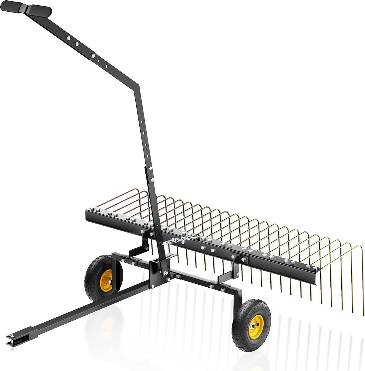 Wiltec Rasenmäher, 148 cm, Schwarz/Gelb, Rasentraktor Rechen mit Arbeitsbreite, Rasenlüfter zum Entmoosen und Laubrechen auf Rasen