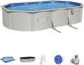Bestway Stahlrahmenpool, 610 x 366 x 122 cm, Wasserkapazität (90%): 19.929 Liter, Innenverkleidung in Kieselmosaik-Optik, Grau/Blau