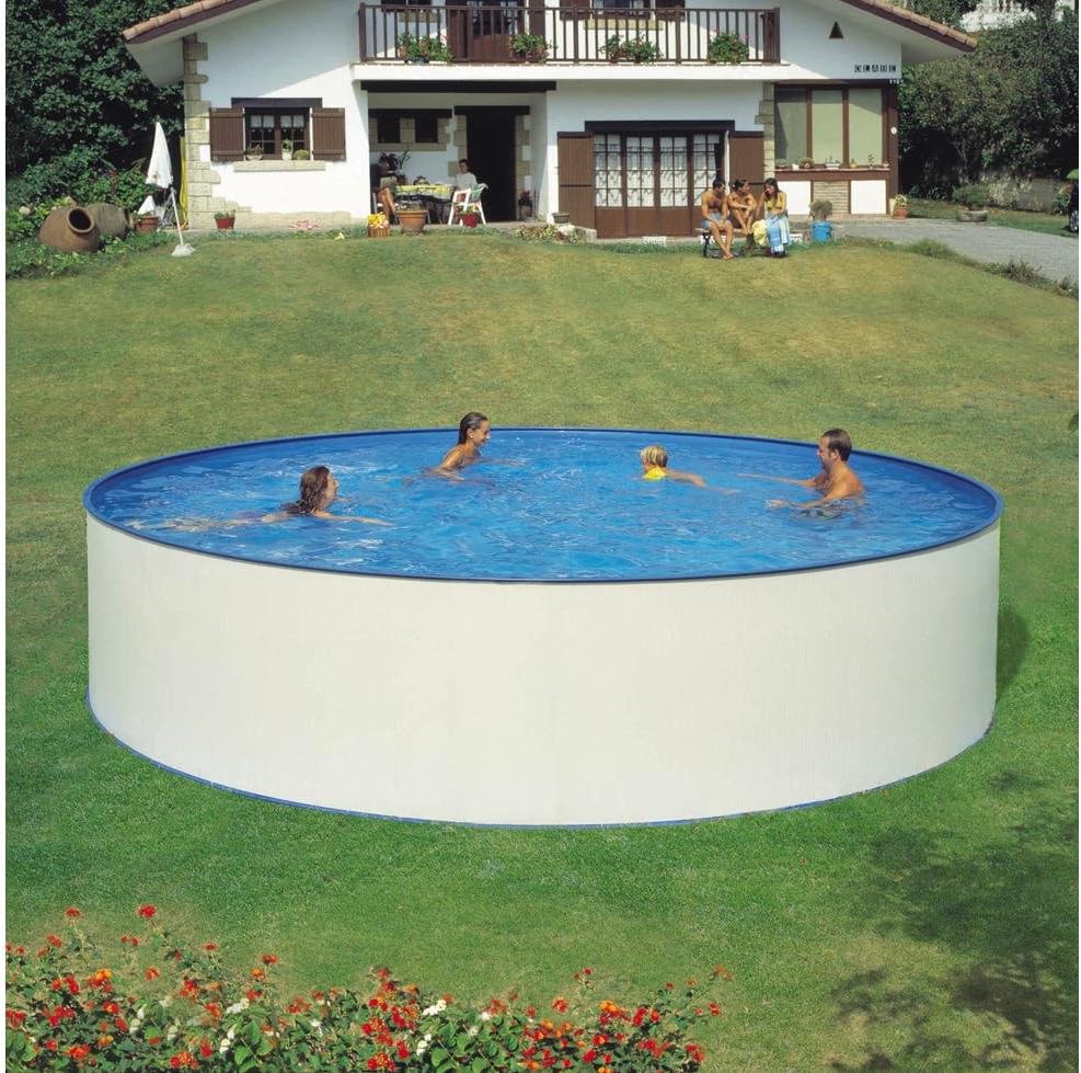 HANSEATIC Stahlrahmenpool, 450 cm, 120 cm, 3 m, Blau/Weiß, Set (5-tlg.): »Rundpool inkl. Sandfilteranlage ³/h« (in 6