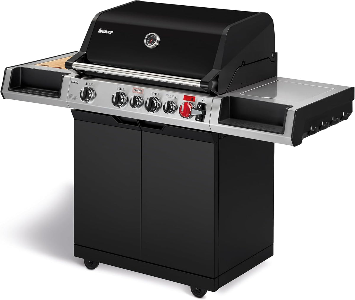 Enders Gasgrill, Schwarz/Silber, ® UNIQ 4 IK CRUSTER®, 4-Edelstahlbrenner, mehrstufige Drehregler, 800 °C TURBO ZONE™