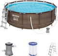 Bestway Stahlrahmenpool, 366 x 100 cm, Braun/Blau/Grau, Steel Pro Max Framepool-Set, rund, mit Filterpumpe & Sicherheitsleiter