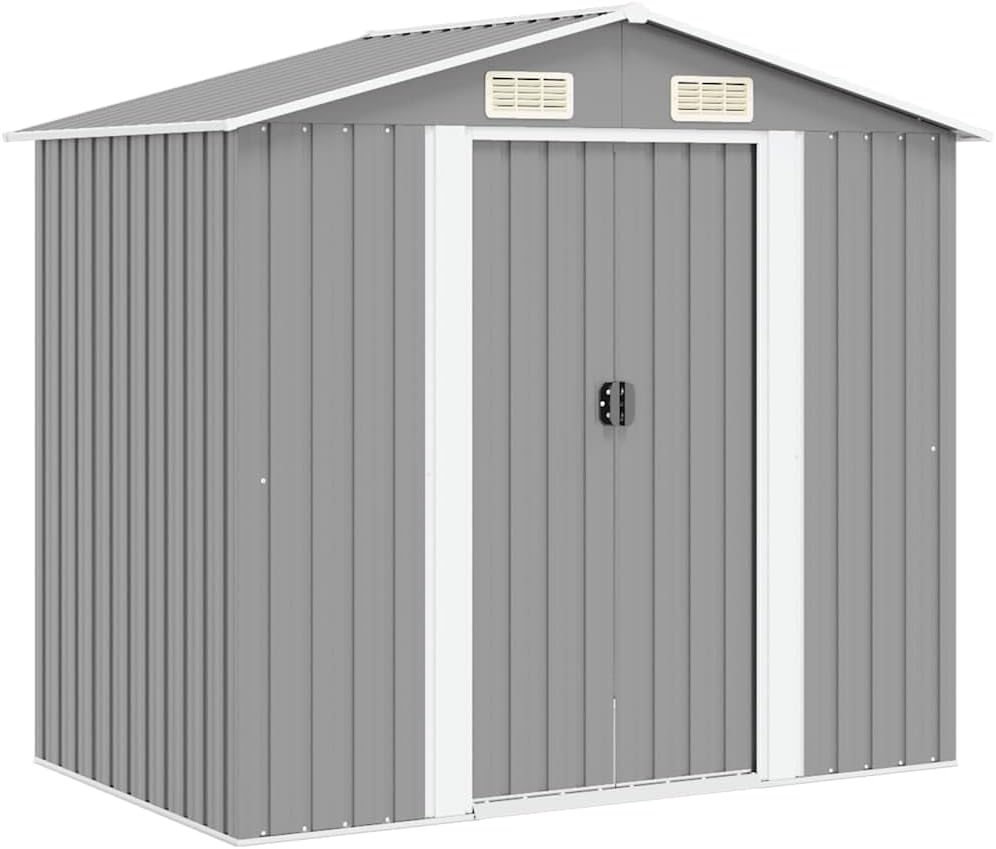Gerätehaus vidaXL, 204x132x186 cm, Grau/Weiß, Metall Grau Schuppen Gartenhaus Geräteschuppen