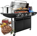 Touch of Venetian Gasgrill, Schwarz/Silber, Lagerfeuer Original Barbecue BBQ 5 Gasbrenner 4+1, Stahl Warmhalterost