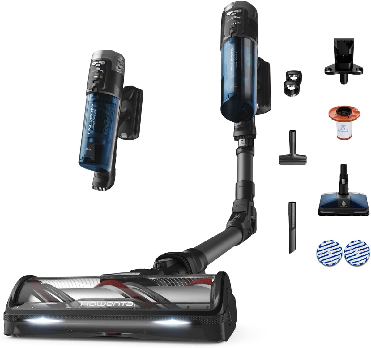Rowenta Staubsauger, blau/grau, X-Force Flex 12.60 Neo Allergy Aerospin Akku, 60 Min. Laufzeit, 150 Air Watt, kabellos