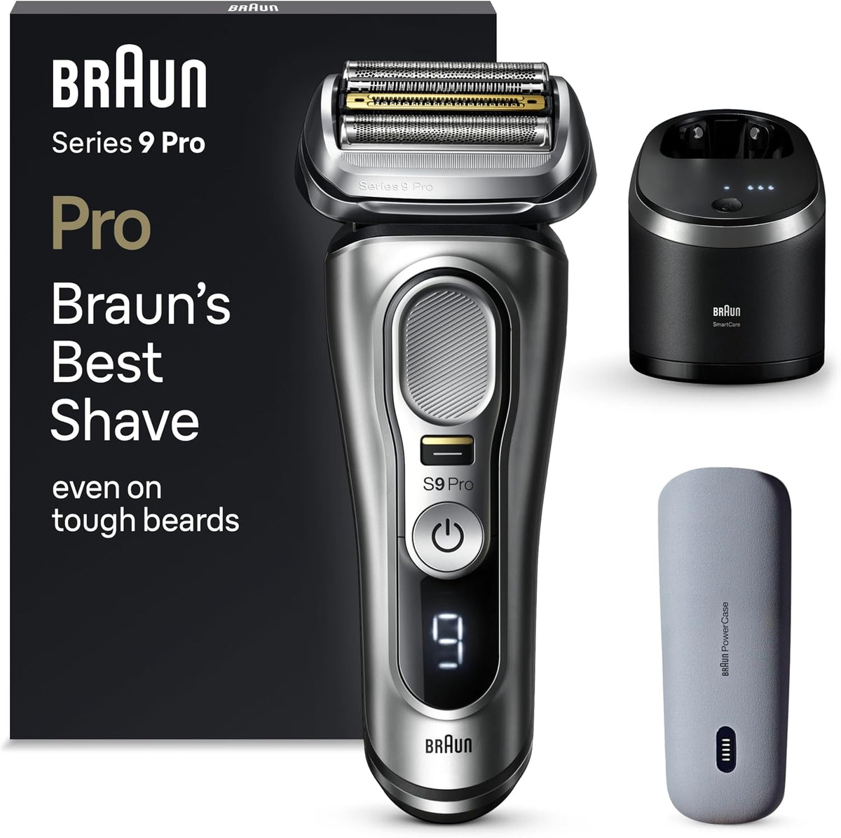 Braun Elektrorasierer, Silber/Schwarz, Series 9 Pro Premium mit 4+1 Scherkopf, Rasierer Herren Elektrisch, ProLift Trimmer