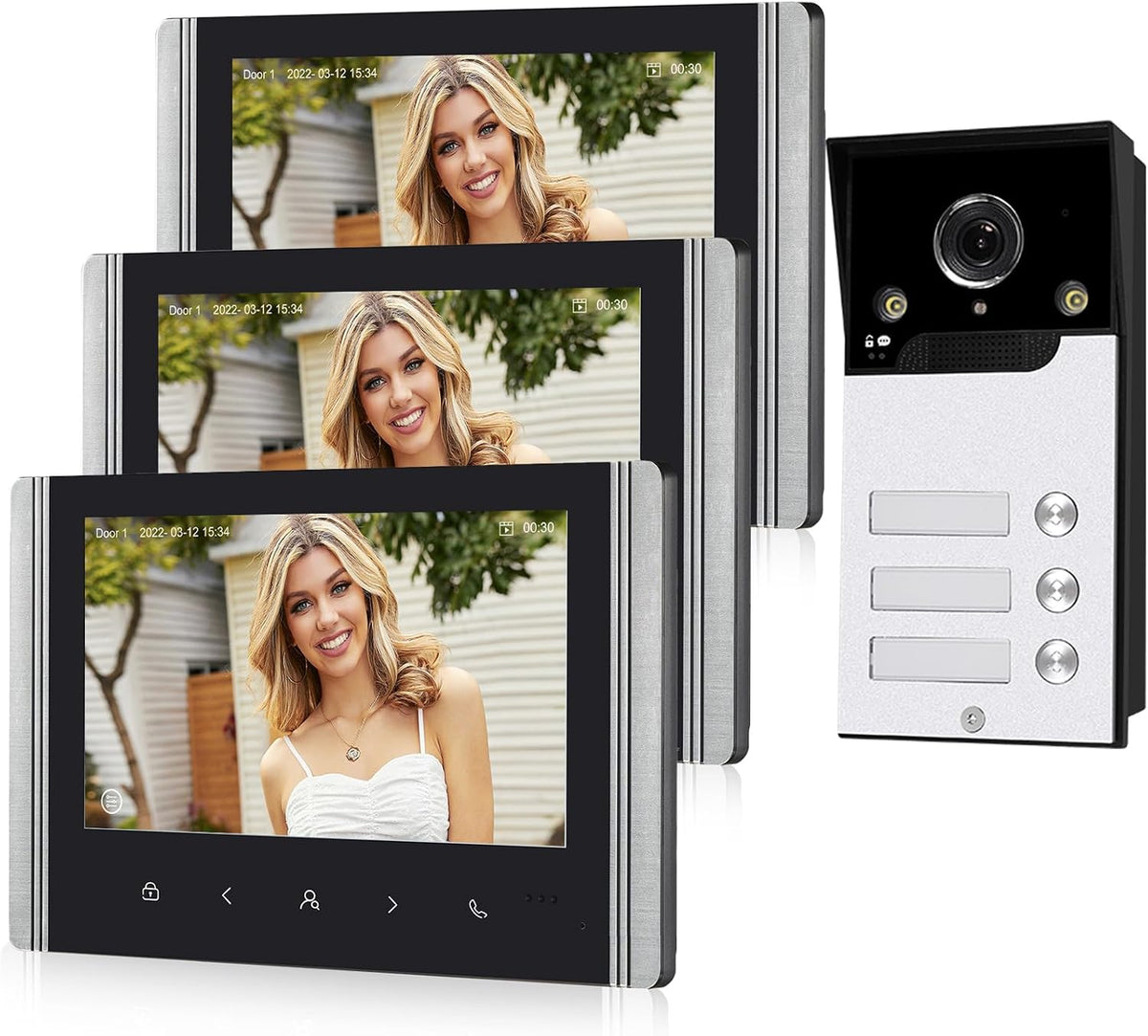 FTes RFKits Monitor, 7 Zoll, Schwarz/Silber, WLAN Wireless Video Türsprechanlage, 1080P Außenkamera, Touchscreen Wireless