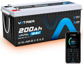 VATRER POWER Deep-Cycle-Batterien, 2560 Wh, 200 Ah, 12 V, Schwarz/Grau/Blau, Selbstaufheizende LiFePO4 RV- & Wohnmobil-Batterie