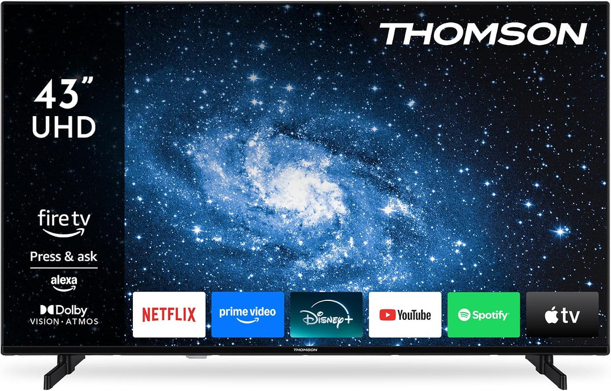 Thomson Fernseher, 43 Zoll, 109 cm, Schwarz, Smart TV, 4K UHD Smart Fire TV, Alexa-Sprachsteuerung, Triple-Tuner (DVB-T/T2/C/S/S2)