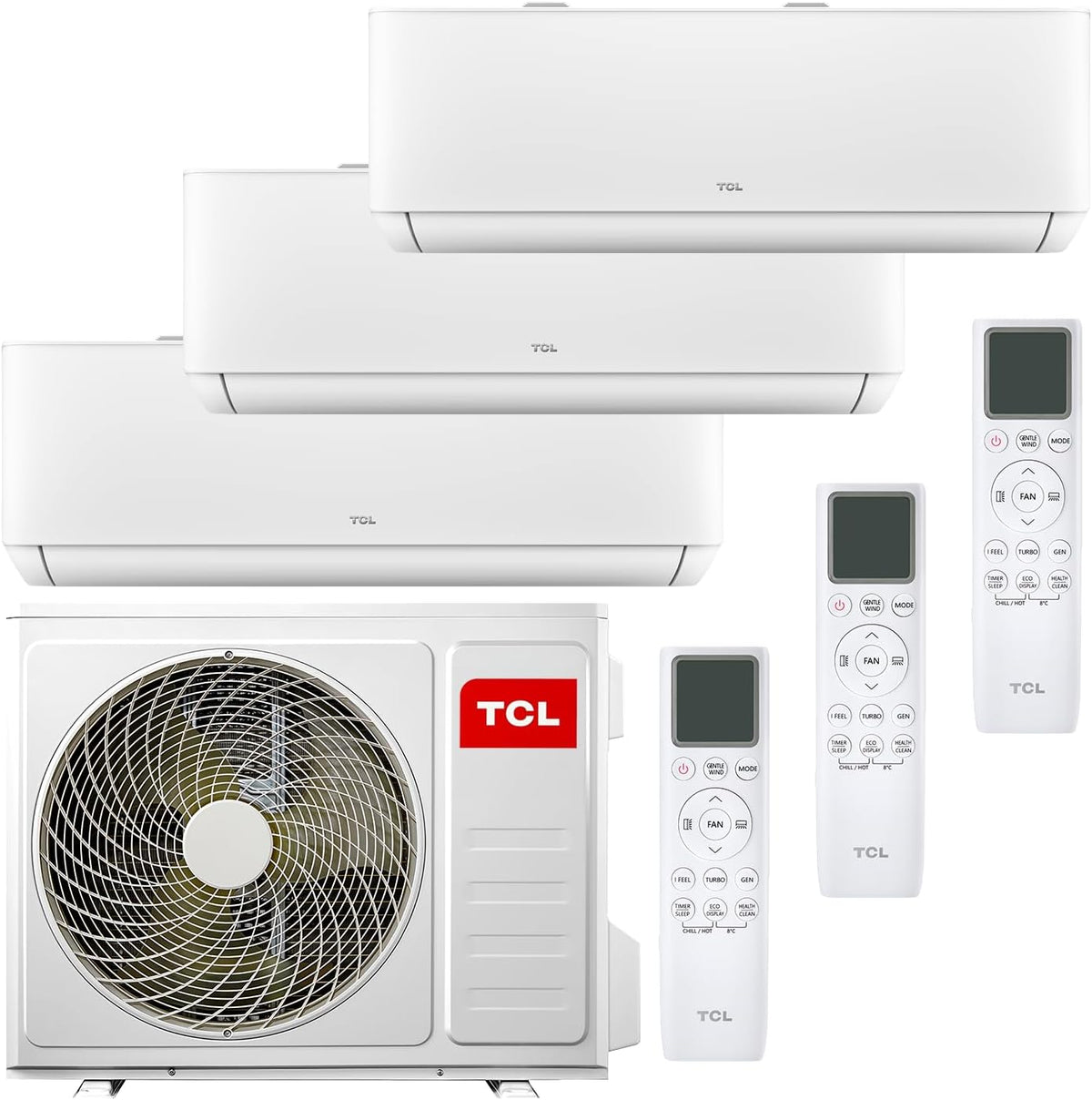 HANTECH Split-Klimaanlage, 3,4 kW, 45m, Weiß, TCL Multisplit Klimaanlage Wandgerät 3 x 12000 BTU + 32000